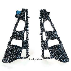 ALEXIS BITTAR • NEW Noire Dark Alchemy Crystal Checkerboard Fan Crystal Earrings